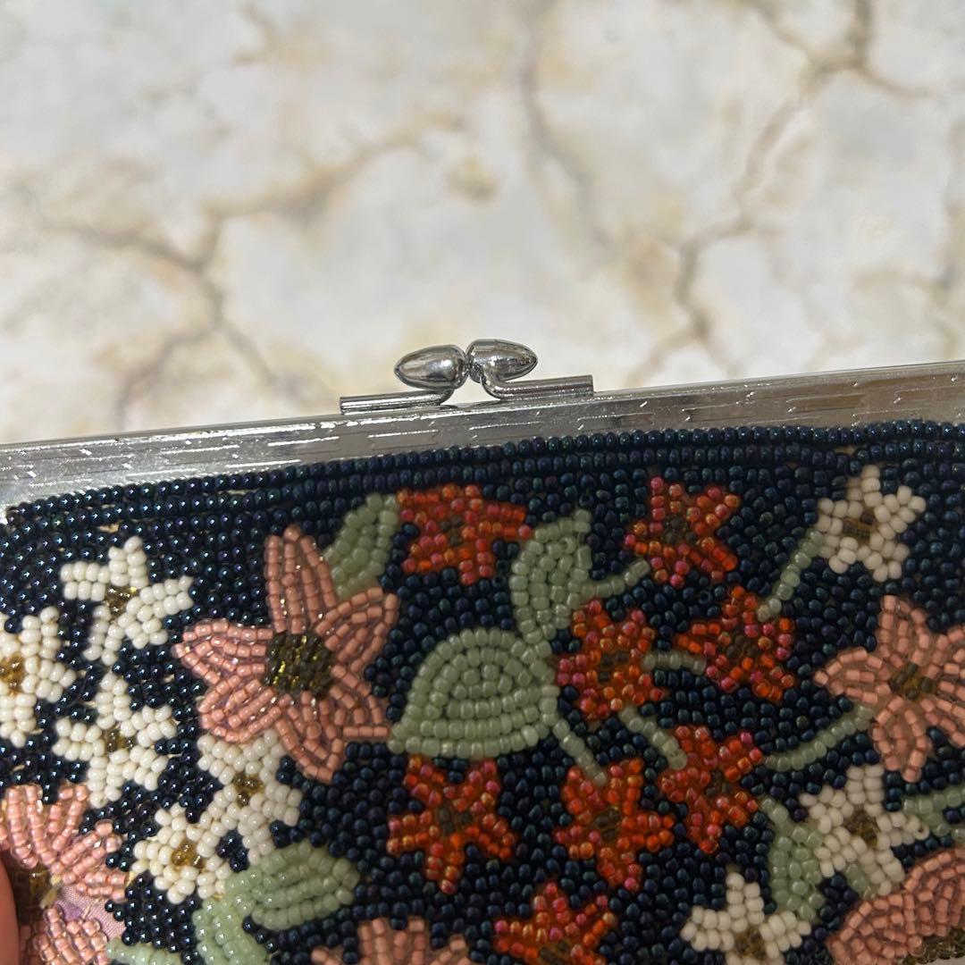 ビーズ がま口財布 花 刺繍 昭和レトロ ビンテージ - メルカリ