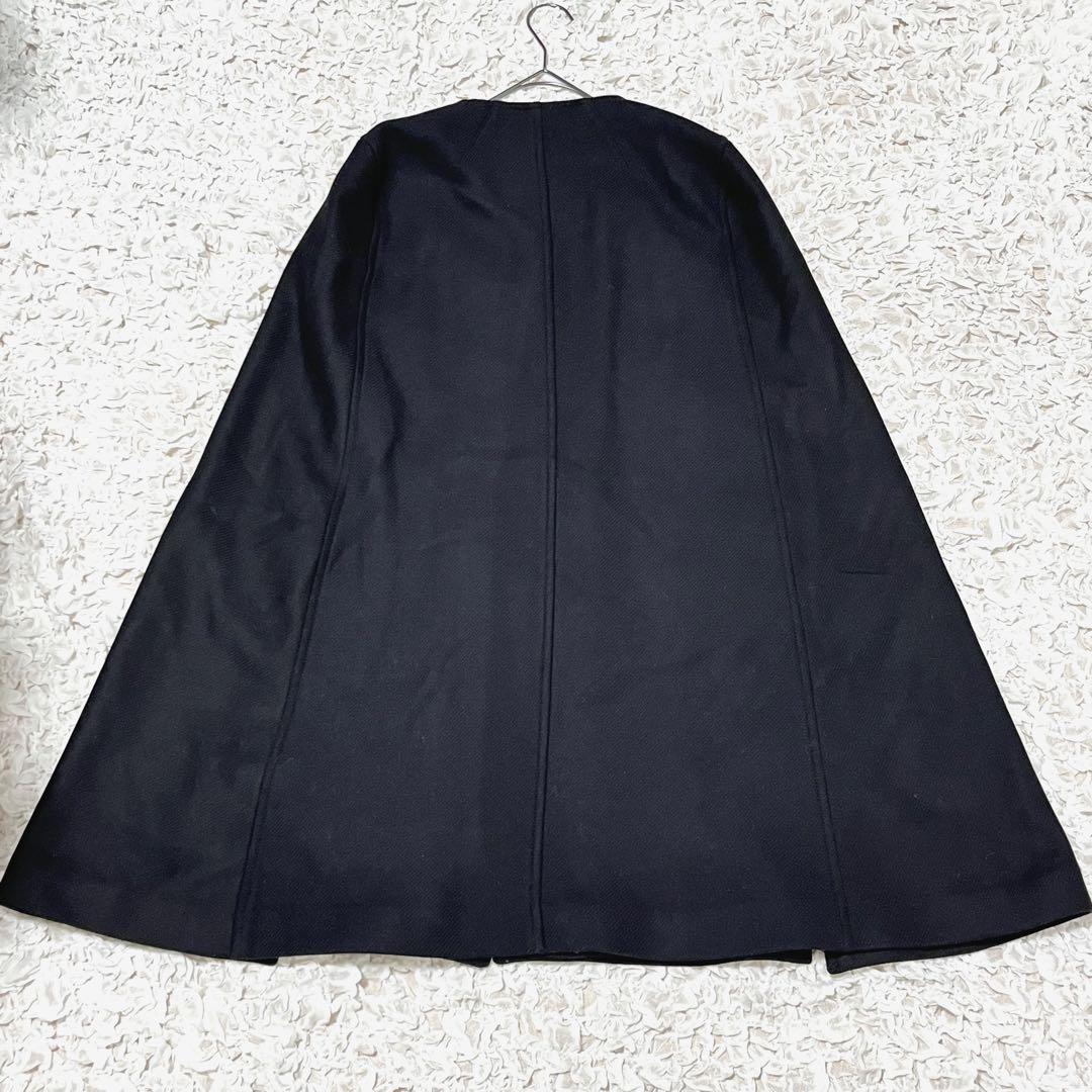 美品 ZARA マンテコ ポンチョ 金具 ケープ コート マント 無地 黒 S