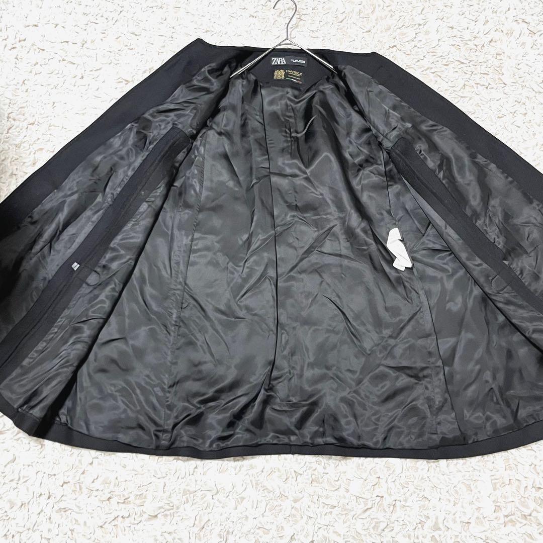 美品 ZARA マンテコ ポンチョ 金具 ケープ コート マント 無地 黒 S