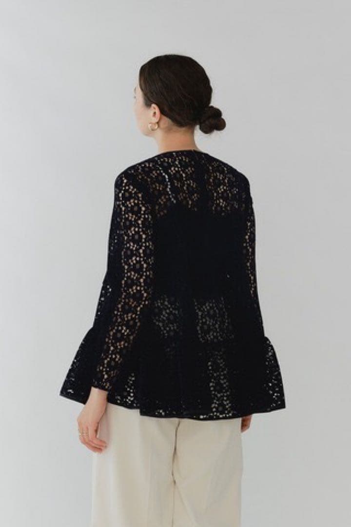 yori フロッキーレースティアードブラウス 38 ネイビー