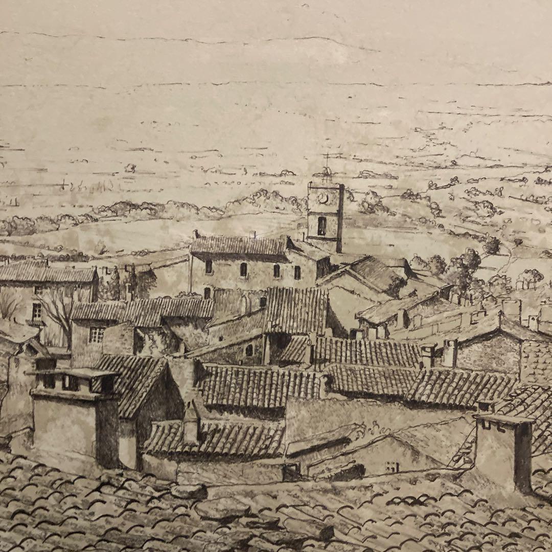 青木敏郎 リトグラフH.C「グルトの眺め」額￼66×82絵56,5×76.5CM