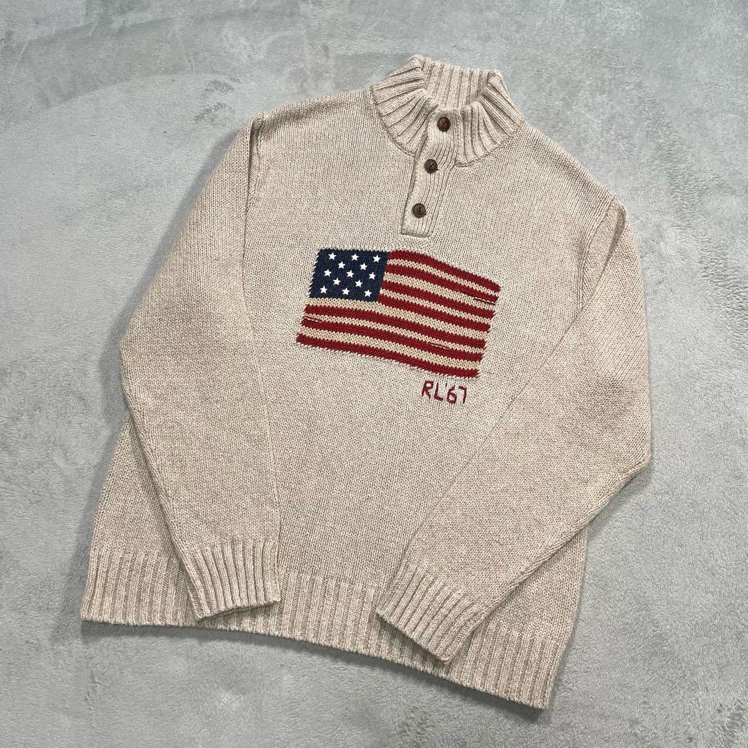 ポロラルフローレン　モックネックニット　セーター　ベージュ　XXL POLO RALPH LAUREN（ポロ・ラルフローレン） セーター ニット コットン