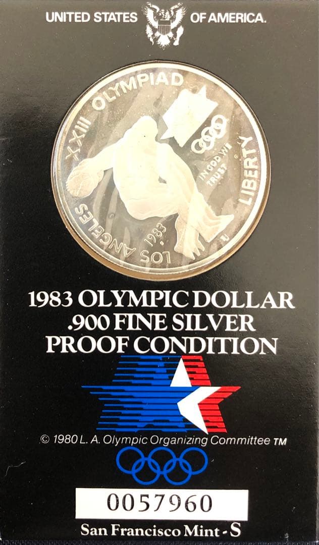 アメリカ　1983年　ロサンゼルスオリンピック ファインシルバー プルーフ銀貨 銀貨/プルーフ】1983年 ロサンゼルスオリンピック記念 プルーフ銀貨