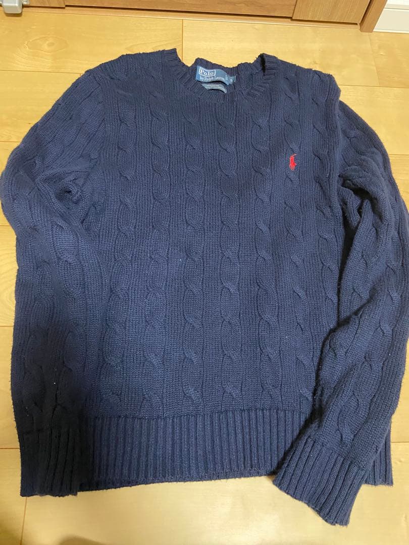極美品】ポロラルフローレン ケーブルニット セーター ネイビー 赤