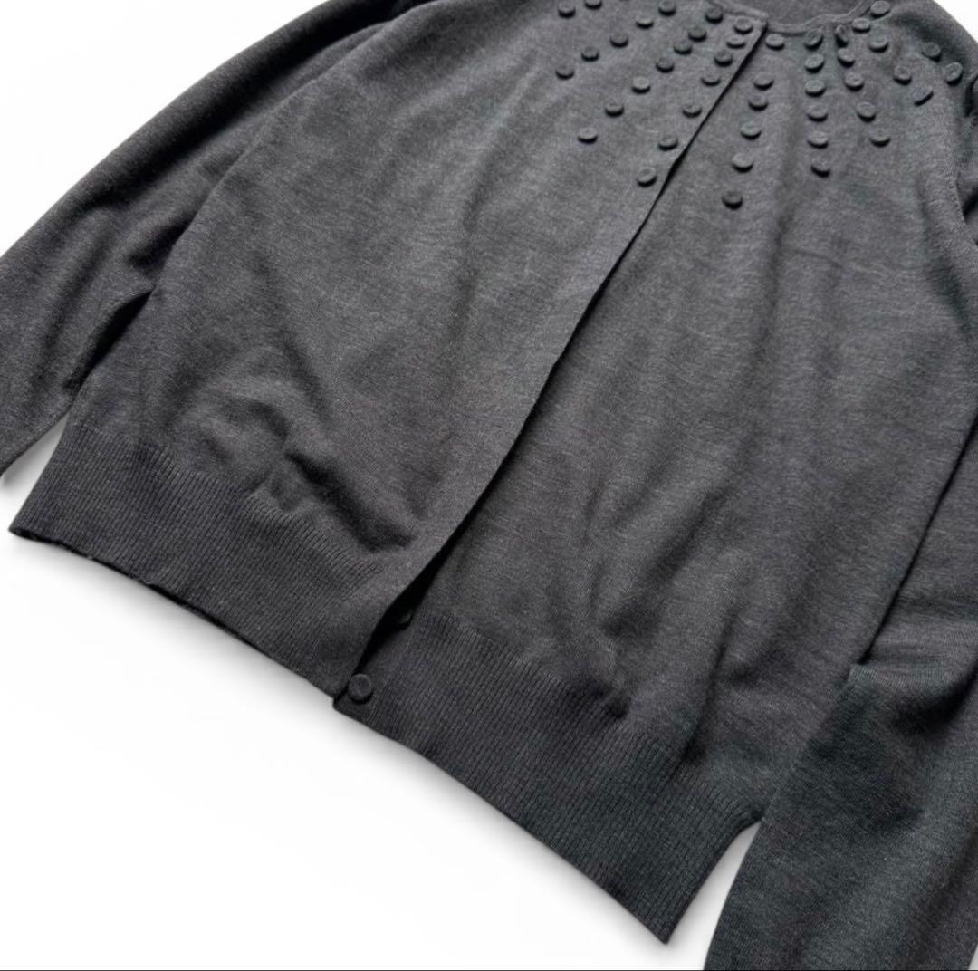 AKRIS アクリス カーディガン ウール混 長袖 チャコールグレー 比翼