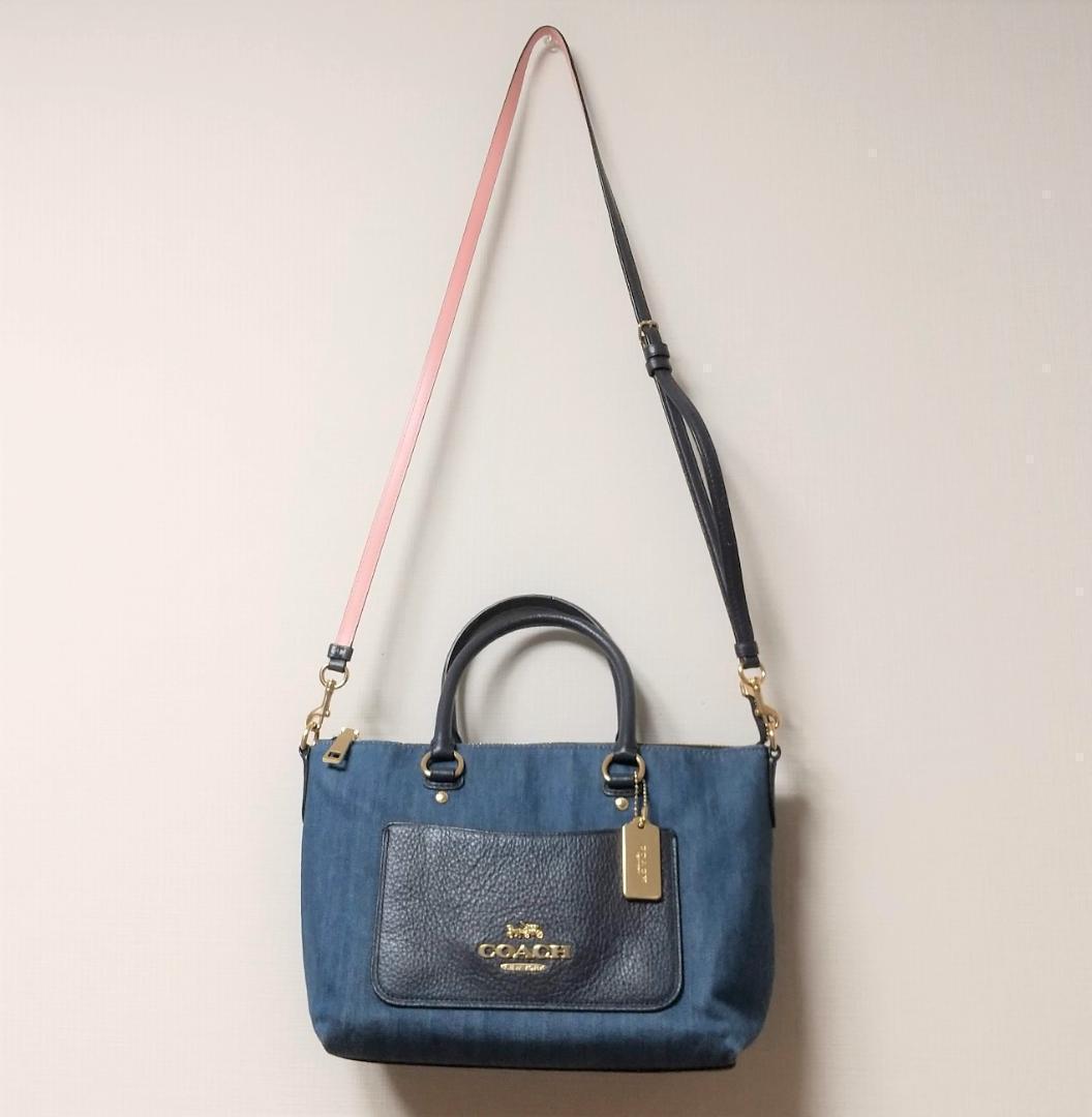 美品 コーチ ショルダーバッグ 2WAY ミニ エマ サッチェル デニム 花柄