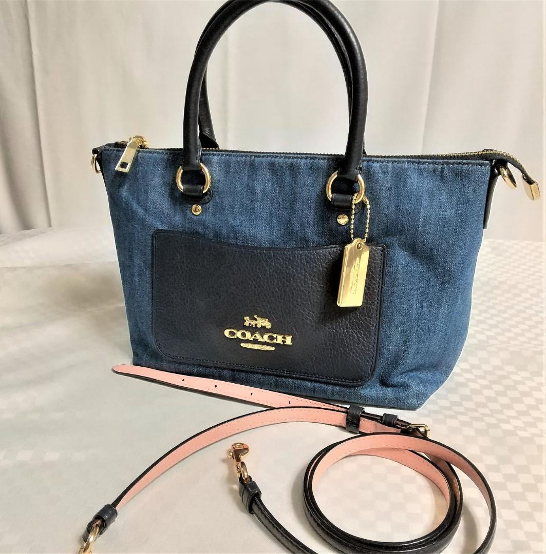 美品 コーチ ショルダーバッグ 2WAY ミニ エマ サッチェル デニム 花柄