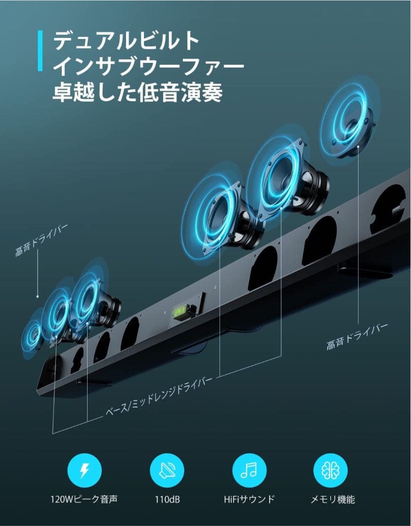 2.0CHテレビ用サウンドバー、5.0 Bluetoothサウンドバー6つのEQ - メルカリ