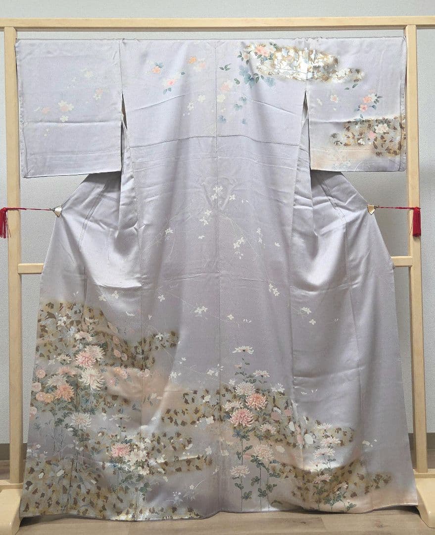 D 京友禅 季節の花々 金銀彩 桜 菊 桔梗 袷 正絹 訪問着 着物 訪問着 レンタル 正絹 京友禅 ピンク撫子色 草花 着物 七五三 お宮参り