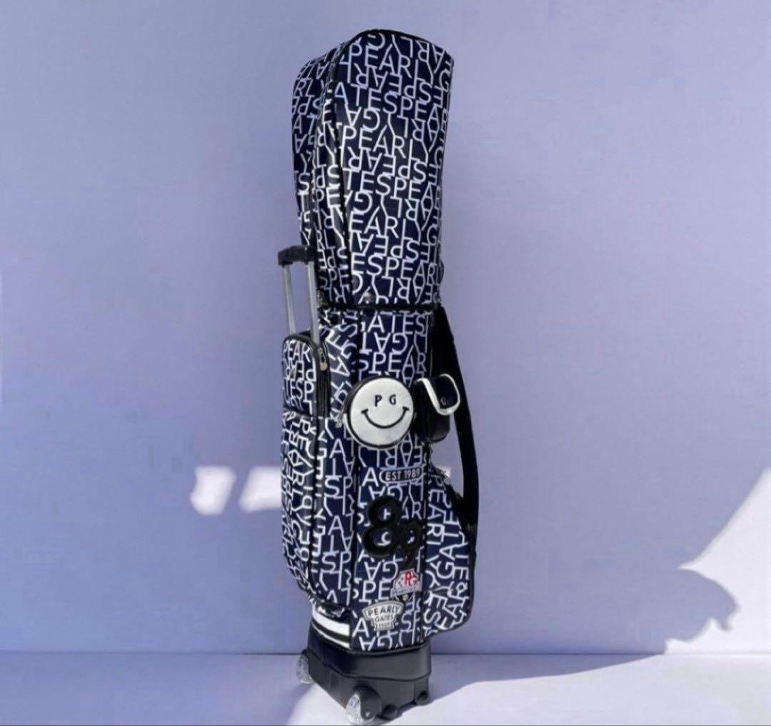 PEARLY GATES ネイビーキャディバッグ　パーリゲイツ　キャスター付き キャスター付きボーダー柄キャディバッグ (46インチ対応)(9型) (UNISEX