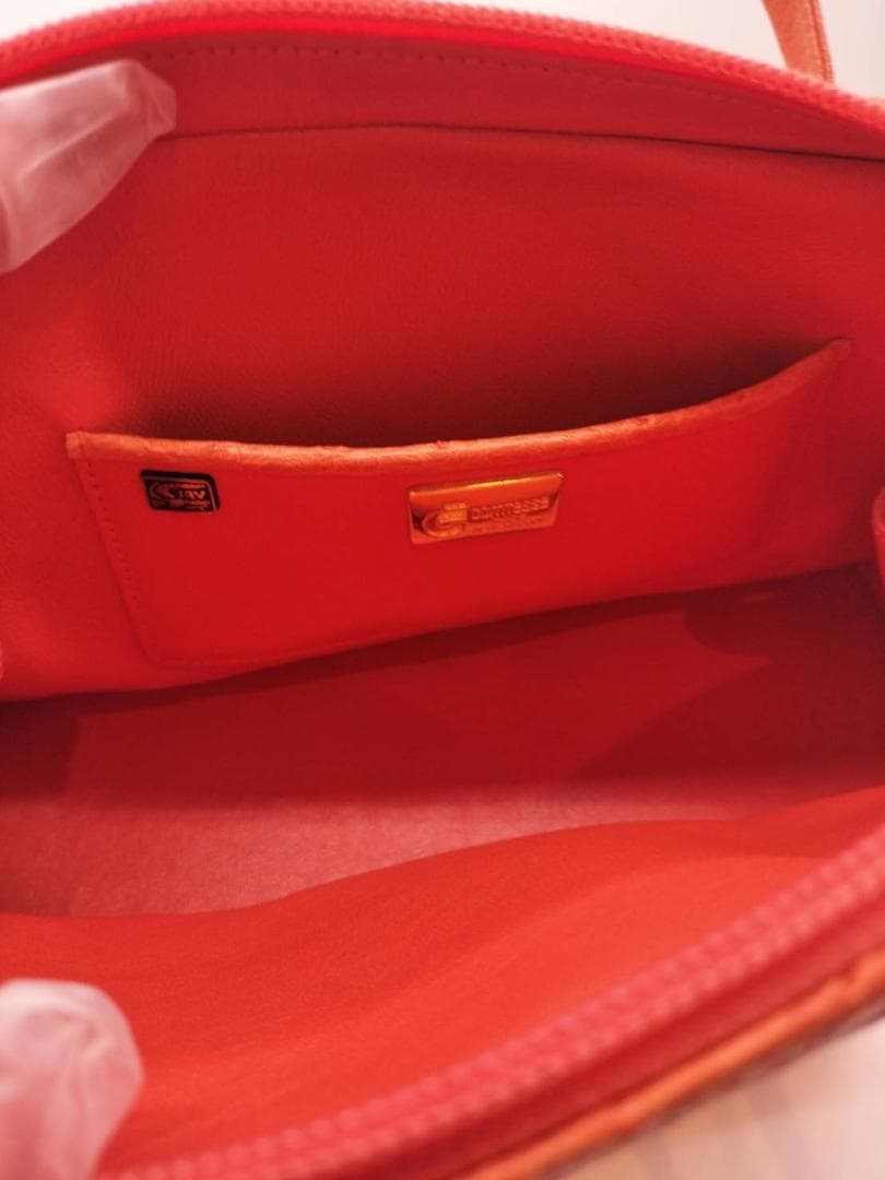 □COMTESSE□オーストリッチ バニティ型 ハンドバッグ オレンジ - メルカリ