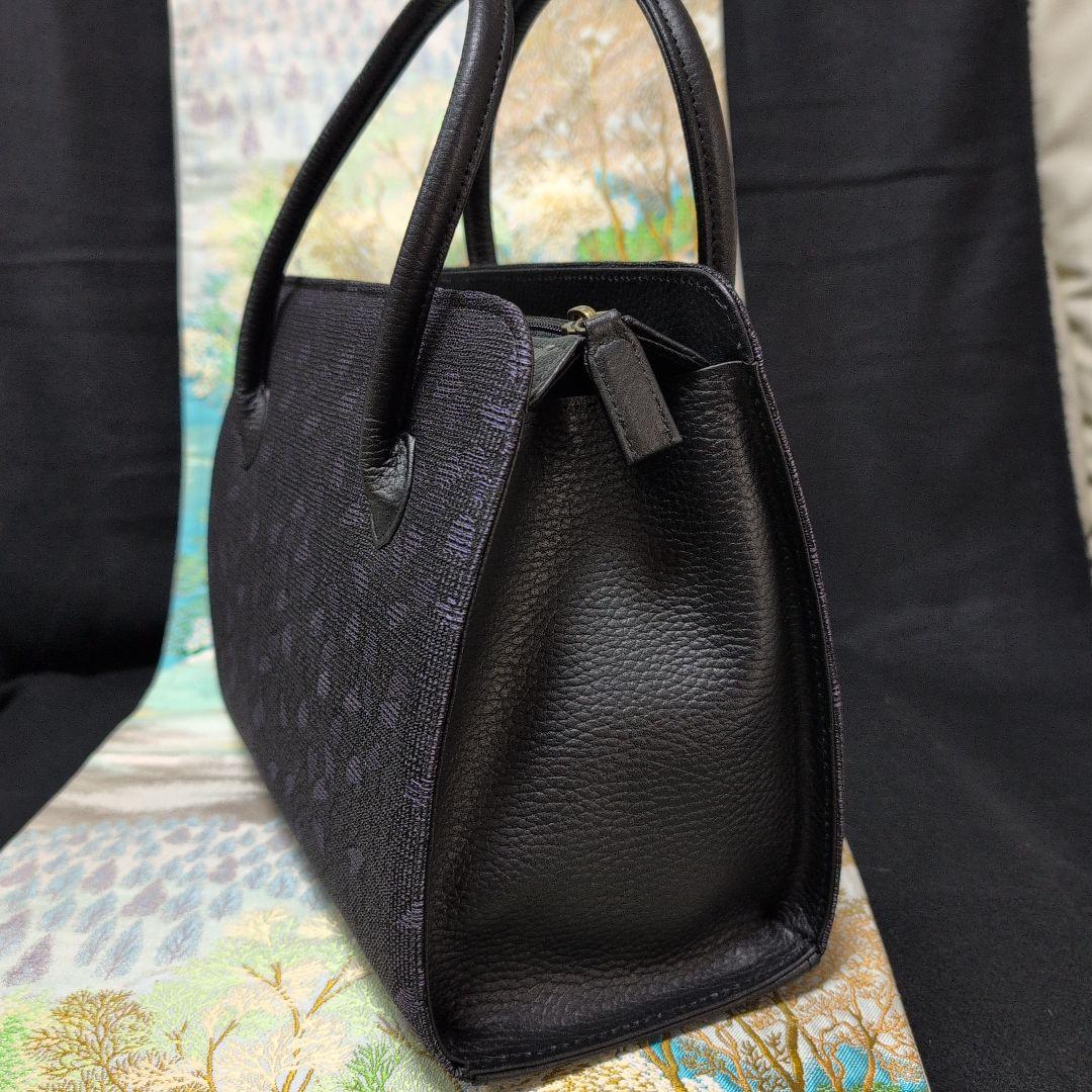 高級利休バック 黒紫花弁 シンプル トートバッグ 和装バッグ新品