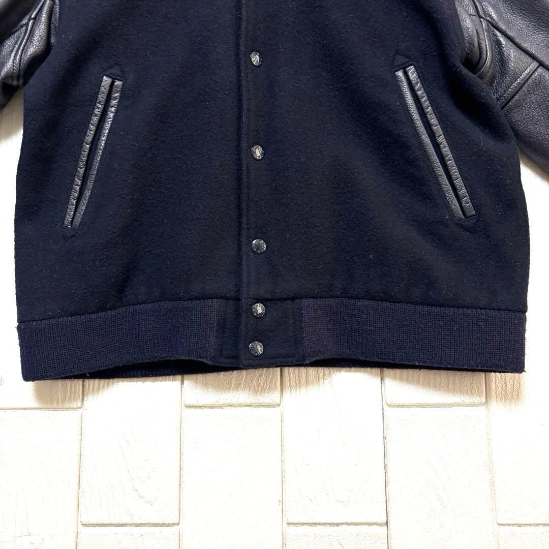 希少 nanamica ナナミカ 袖レザー メルトン スタジャン ネイビー色 S