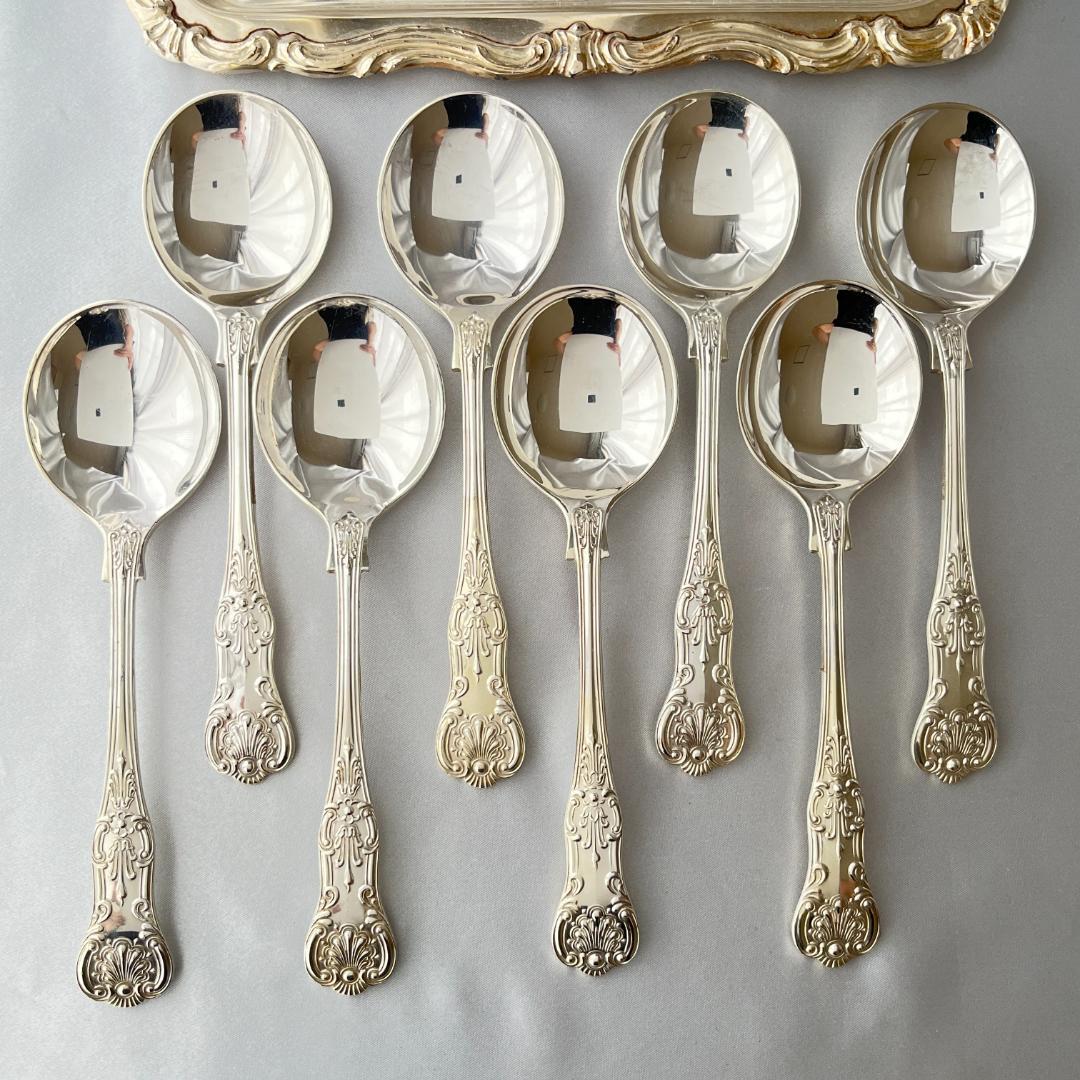 【Roberts & Belk】 クイーンズパターン コンソメスプーン 8本 カトラリー テーブルスプーン 200mm ジィーン スプーン 18-8ステンレス