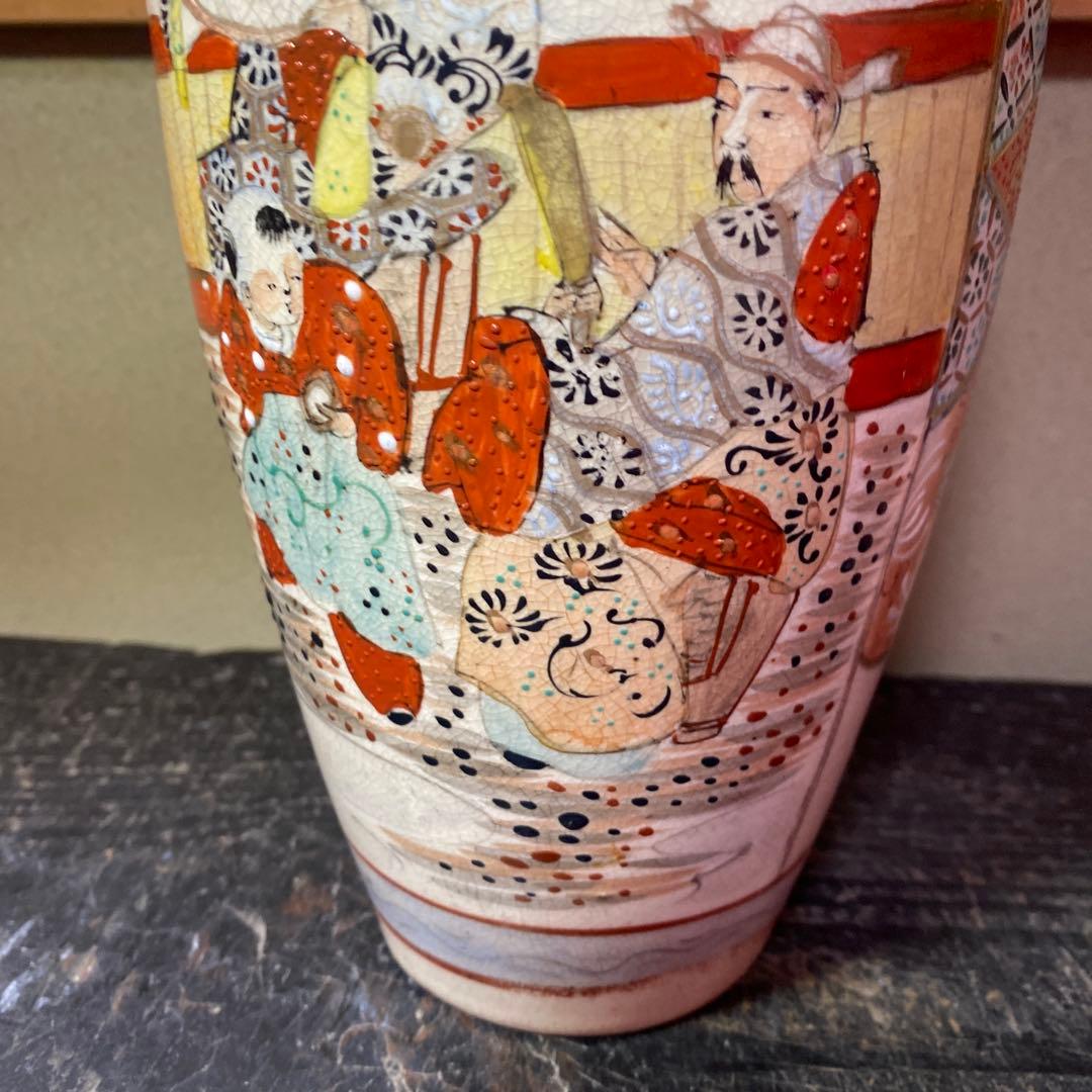 明治薩摩焼 薩摩藩武士図花瓶31cm14cm