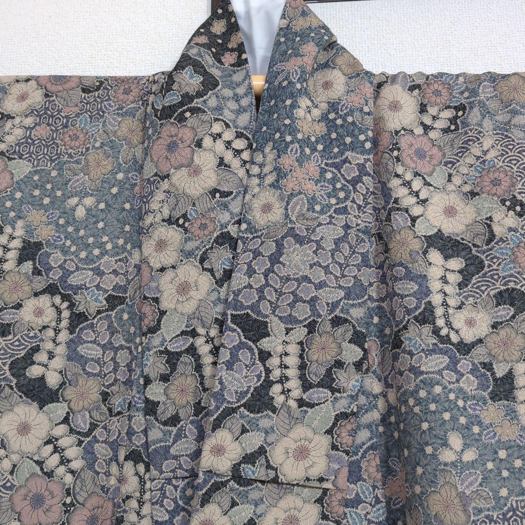 三花】美品 洗える着物 辻ヶ花 グレー 鼠 袷 リサイクル リユース