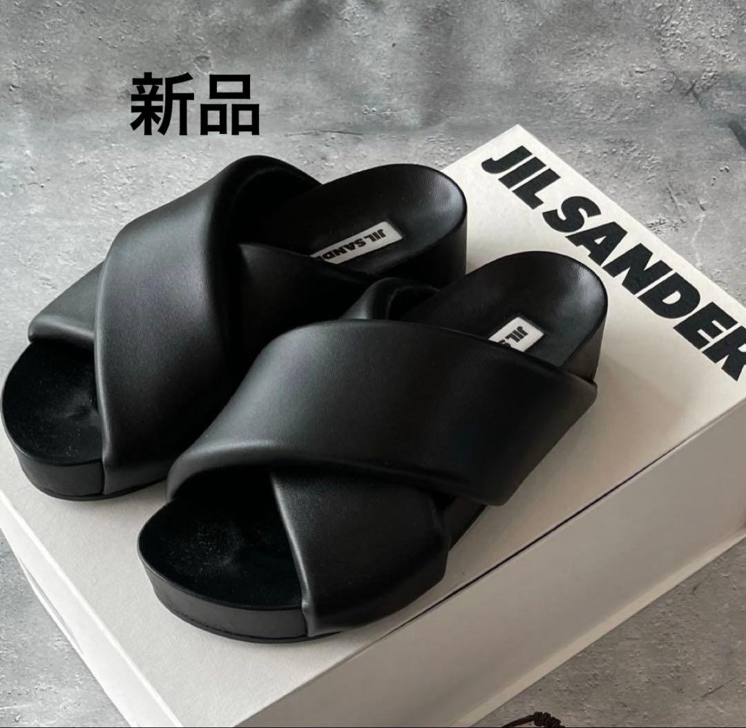 新品 Jil Sander パテッド クロスストラップサンダル ブラック - メルカリ