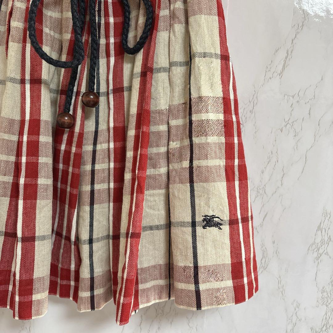 バーバリーブルーレーベル ノバチェック ノースリーブワンピース 麻 赤