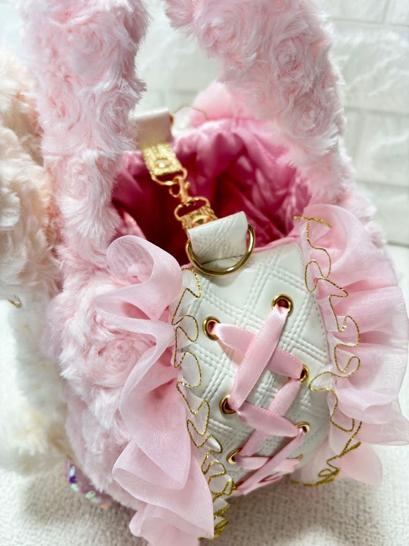 そ*2様 コヤンイサムチョン ハンドメイド ファーフリルバッグ ピンク