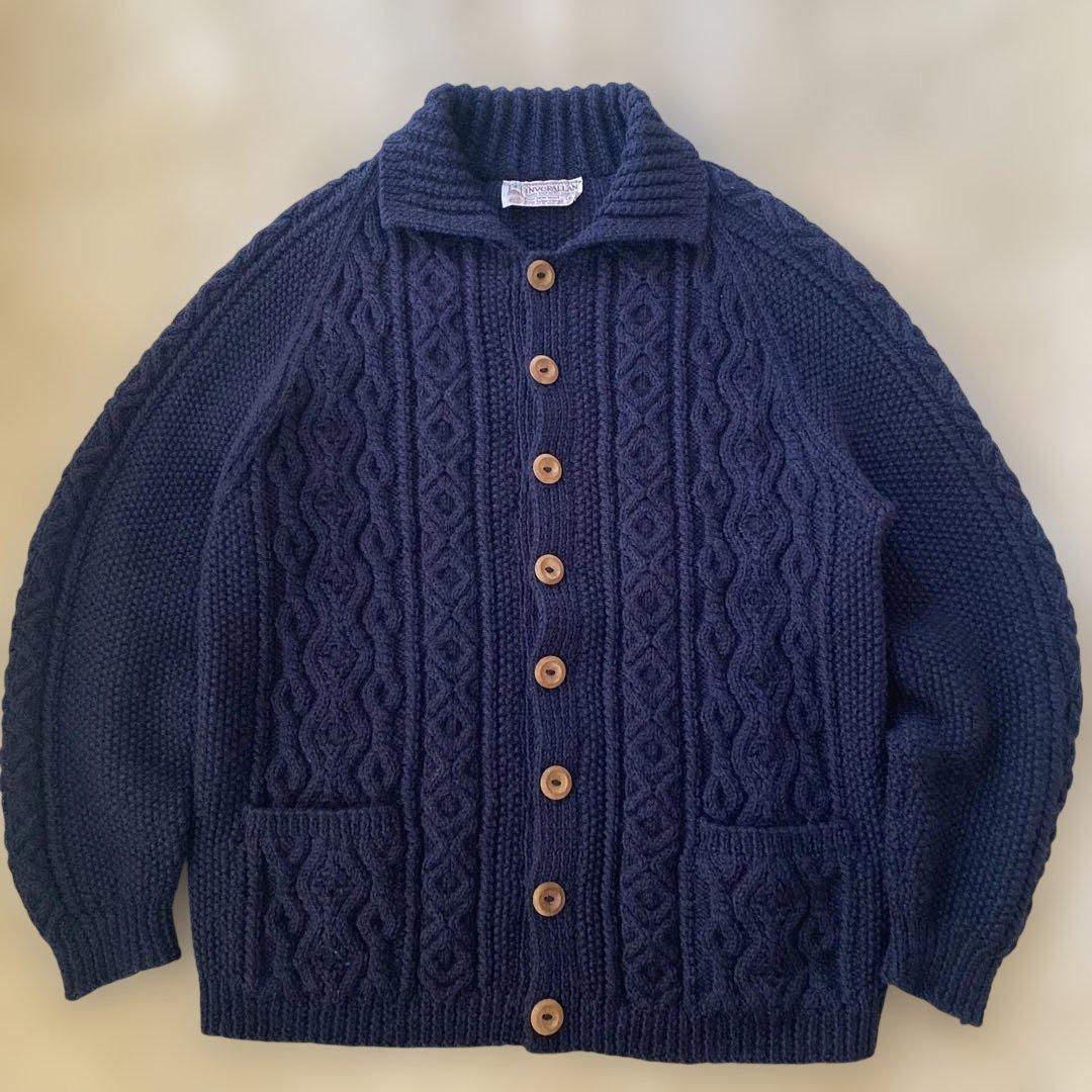 【希少 茶タグ】インバーアラン 3A スコットランド製 ネイビー 40 Ｌサイズ Inver Allan インバーアラン 3A Lumber Cardigan ランバーカーディガン