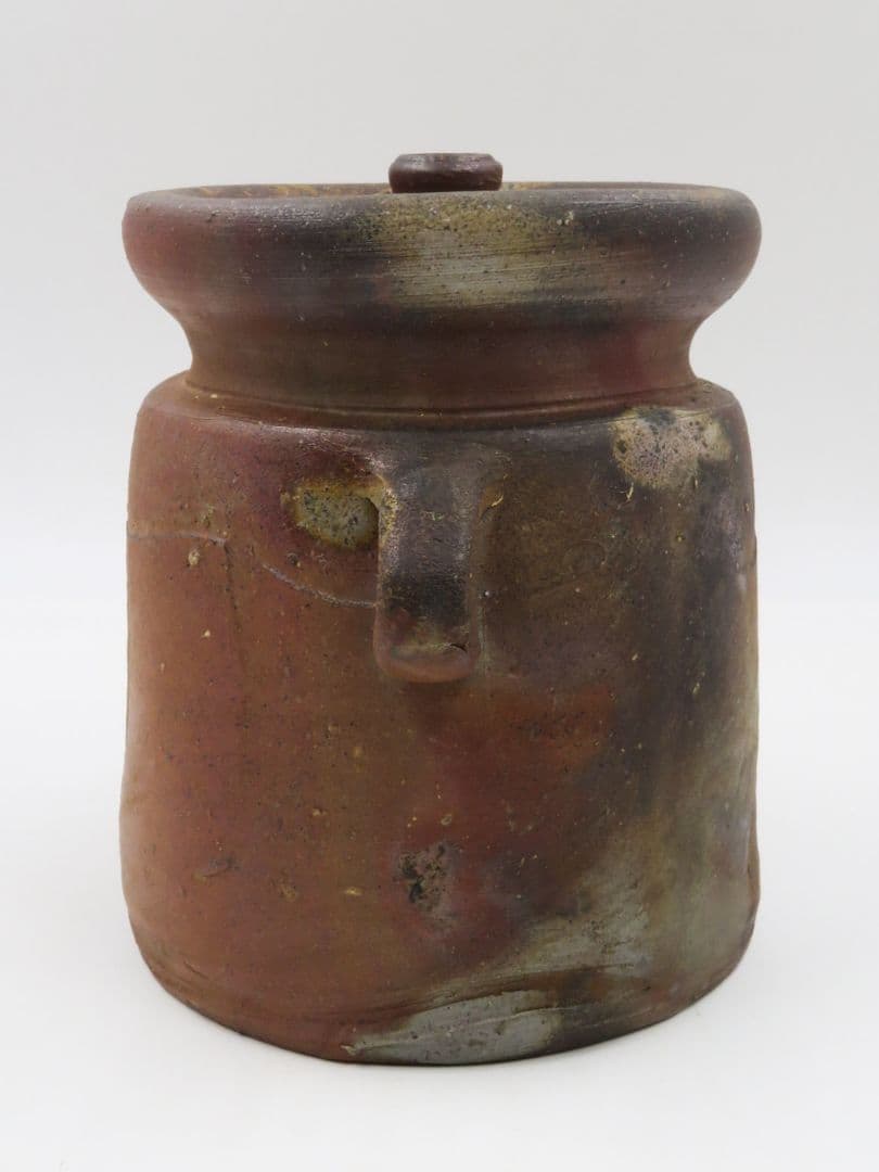 茶道具 【伊勢崎満】 『備前焼 窯変 耳付 水指』 底部在印 共箱 栞 真