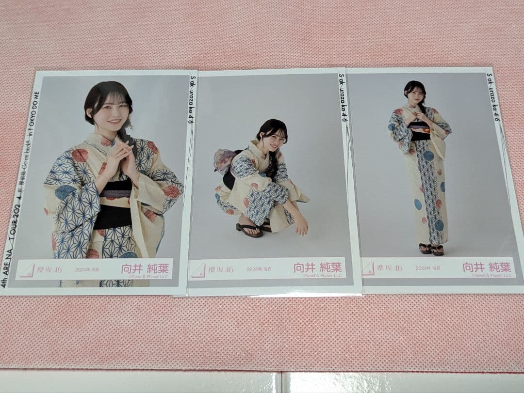 ☆直筆サイン 櫻坂46 向井純葉 2024年 浴衣 生写真 ヒキ