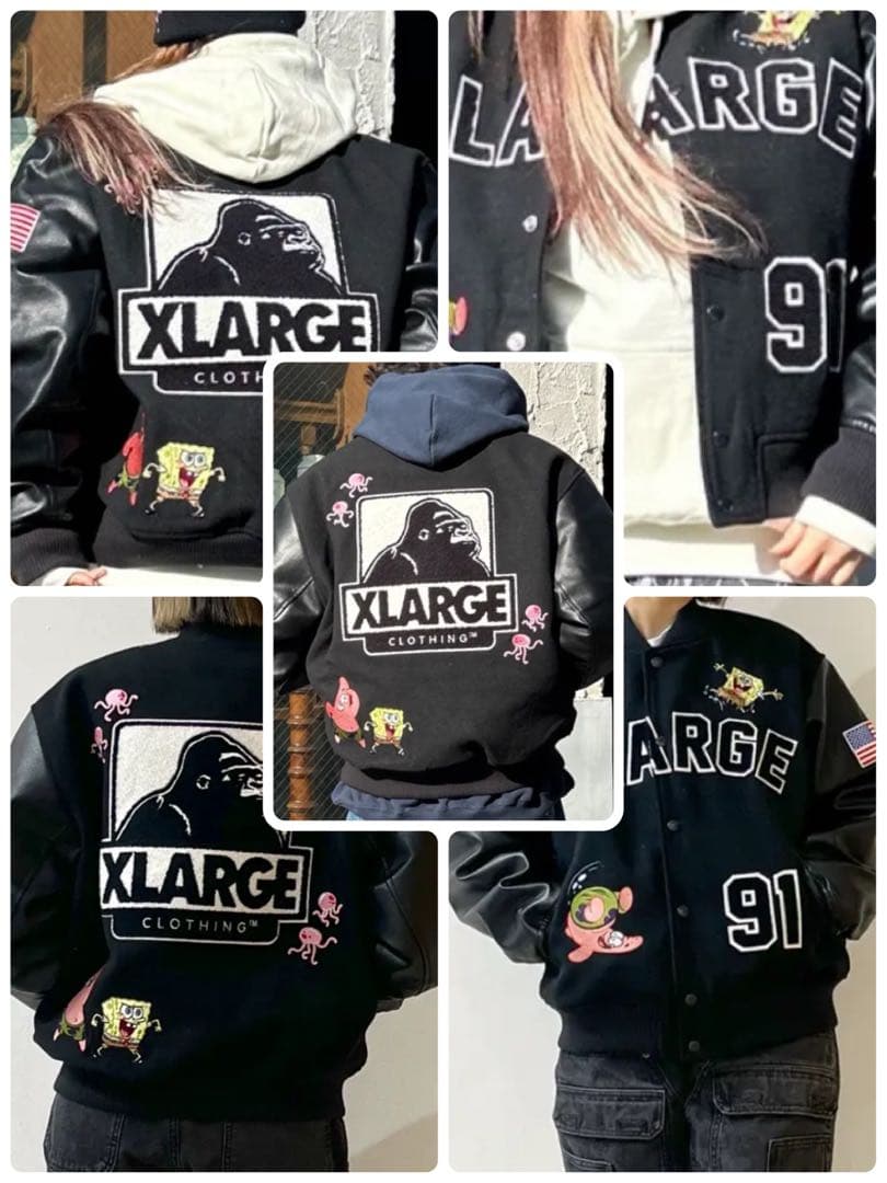 入手困難】✨XLARGE×SpongeBob VARSITY JACKET M - メルカリ