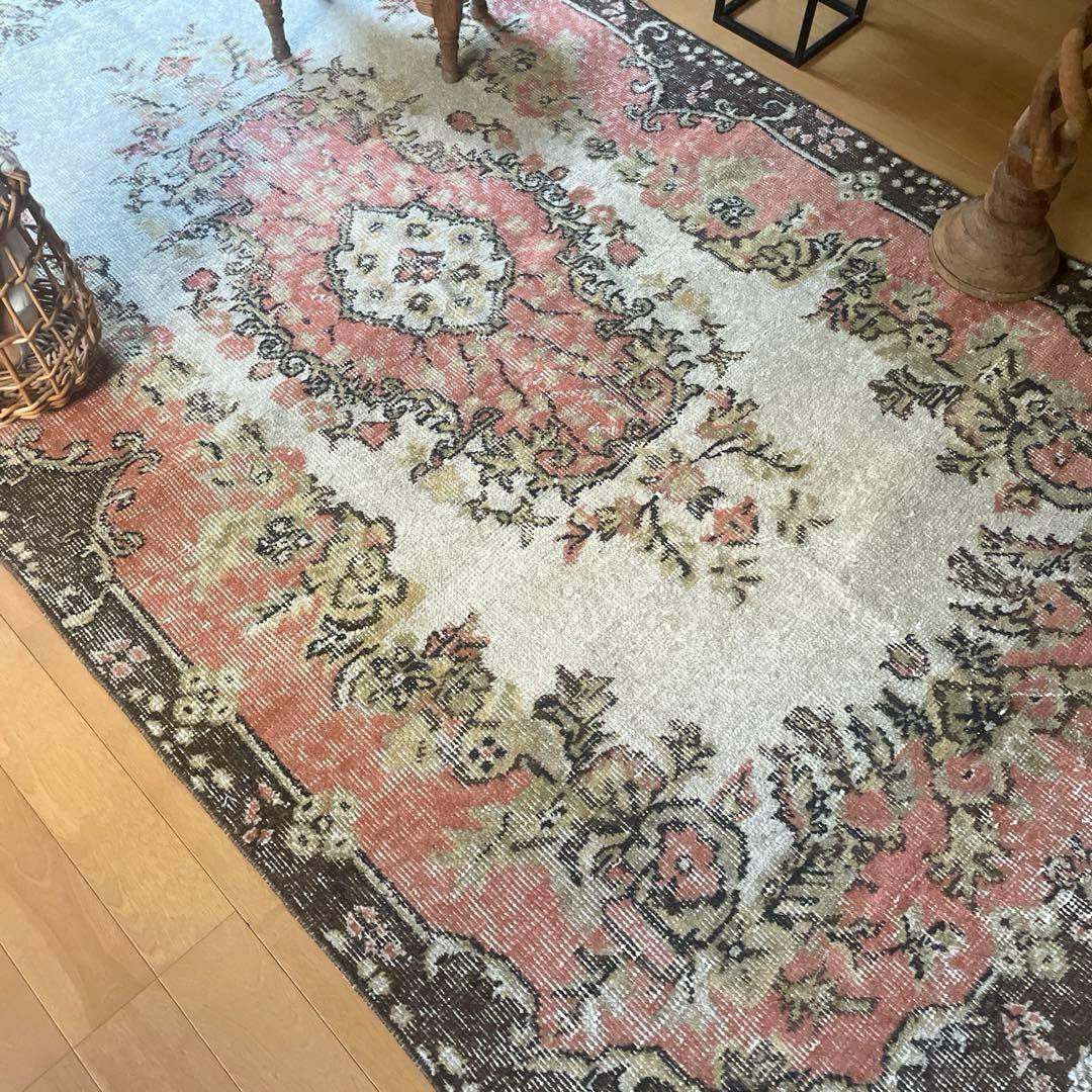 111×203くすみサーモンピンク フローラルメダリオン トルコ