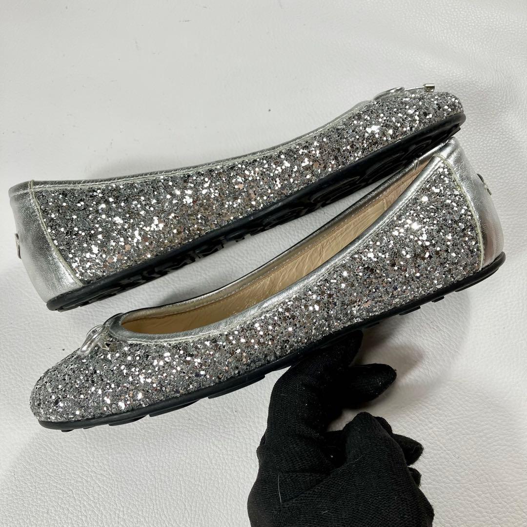 極美品✨ジミーチュー　シルバー　フラット バレエシューズ　リボン　22.5cm