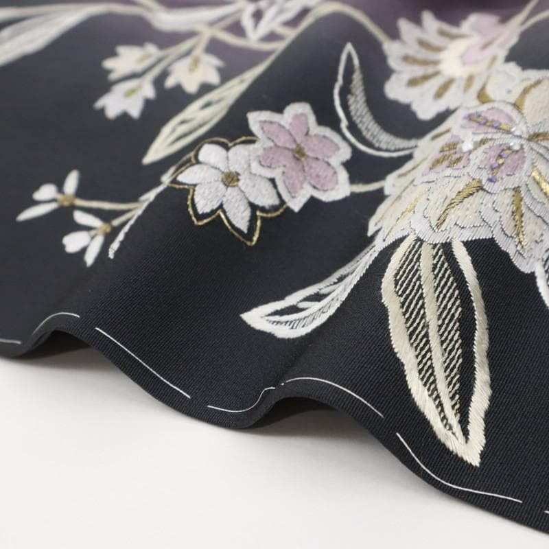 《yume★長尺◆訪問着■極上刺繍◆麗しの花唐草模様◆黒紫HB12-17》