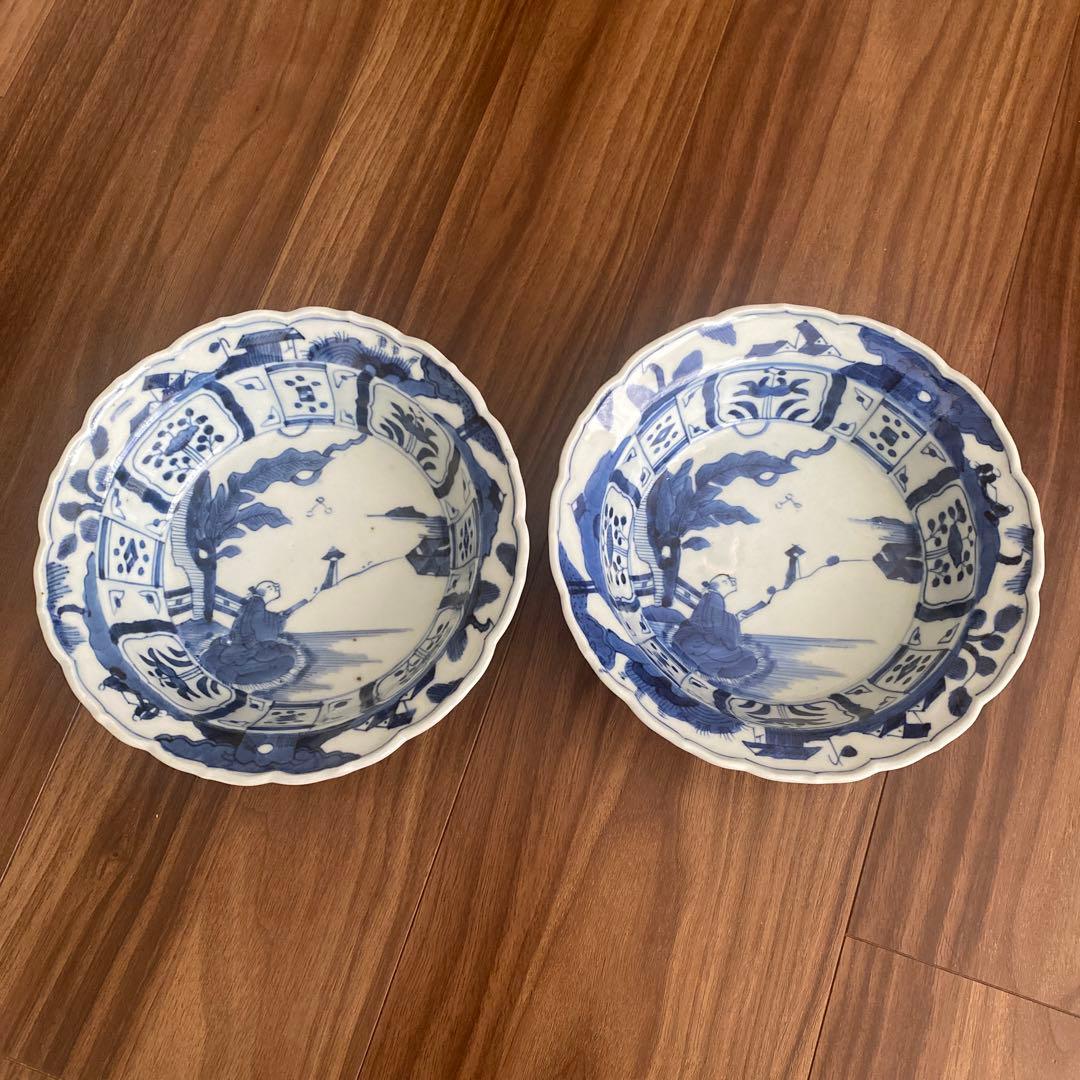 カノア様専用】江戸後期 幕末 古伊万里 染付 芙蓉手 なます皿 宣徳年製