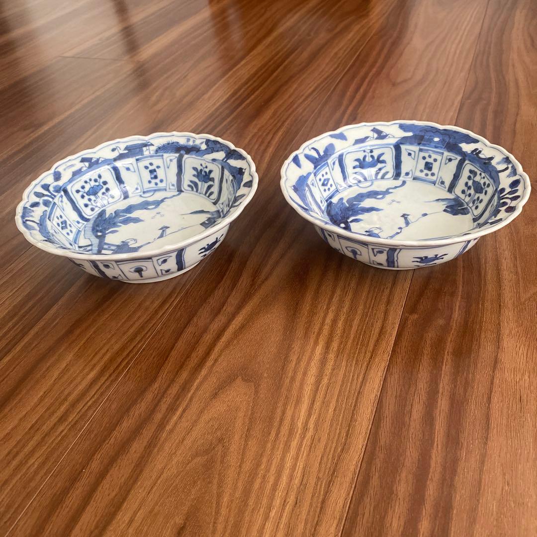 カノア様専用】江戸後期 幕末 古伊万里 染付 芙蓉手 なます皿 宣徳年製