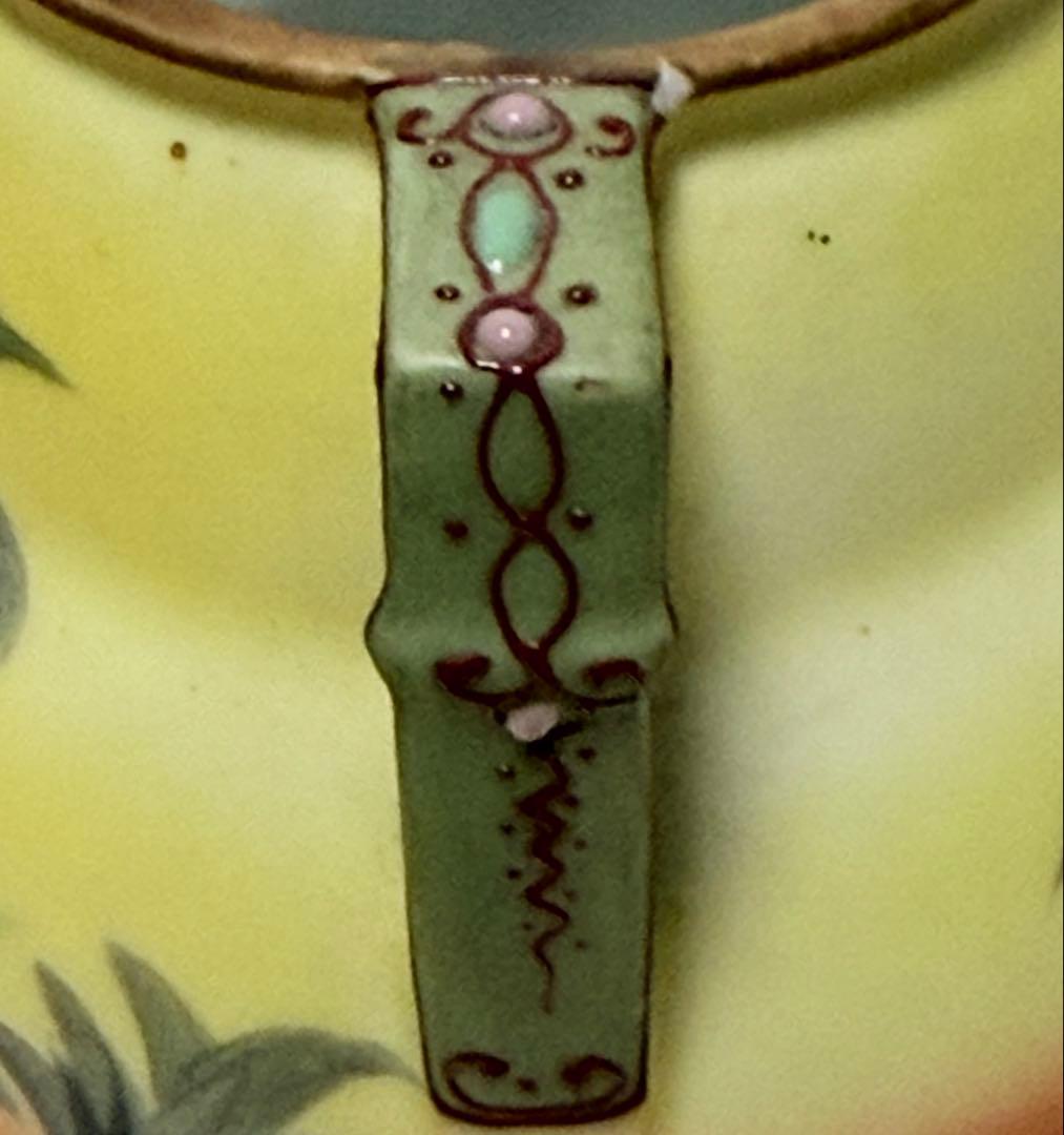 極希少】オールドノリタケ ヤシの木風景文 両耳花瓶 M-NIPPON印 盛上げ