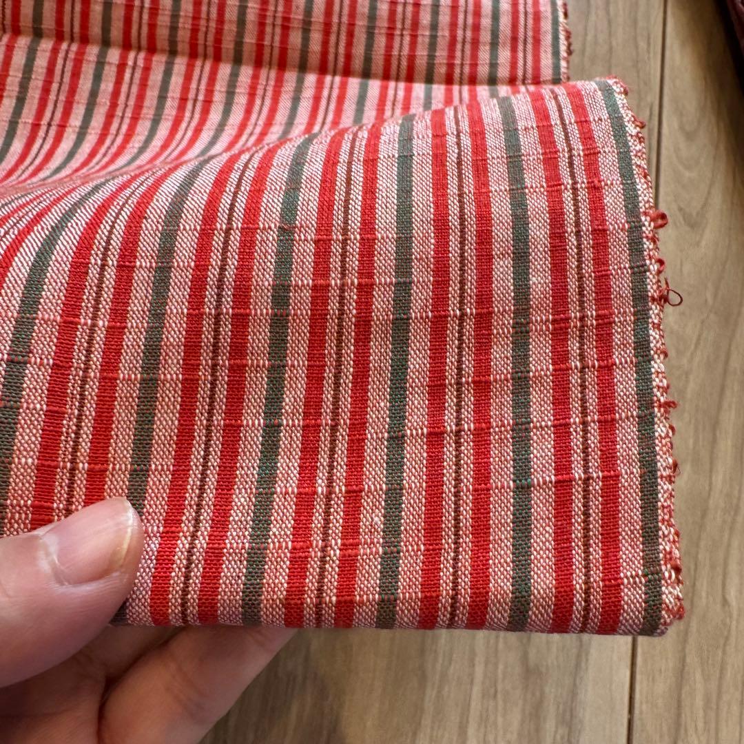 未使用 しつけ付 超美品 会津もめん 綿 反物 証紙付 赤 緑