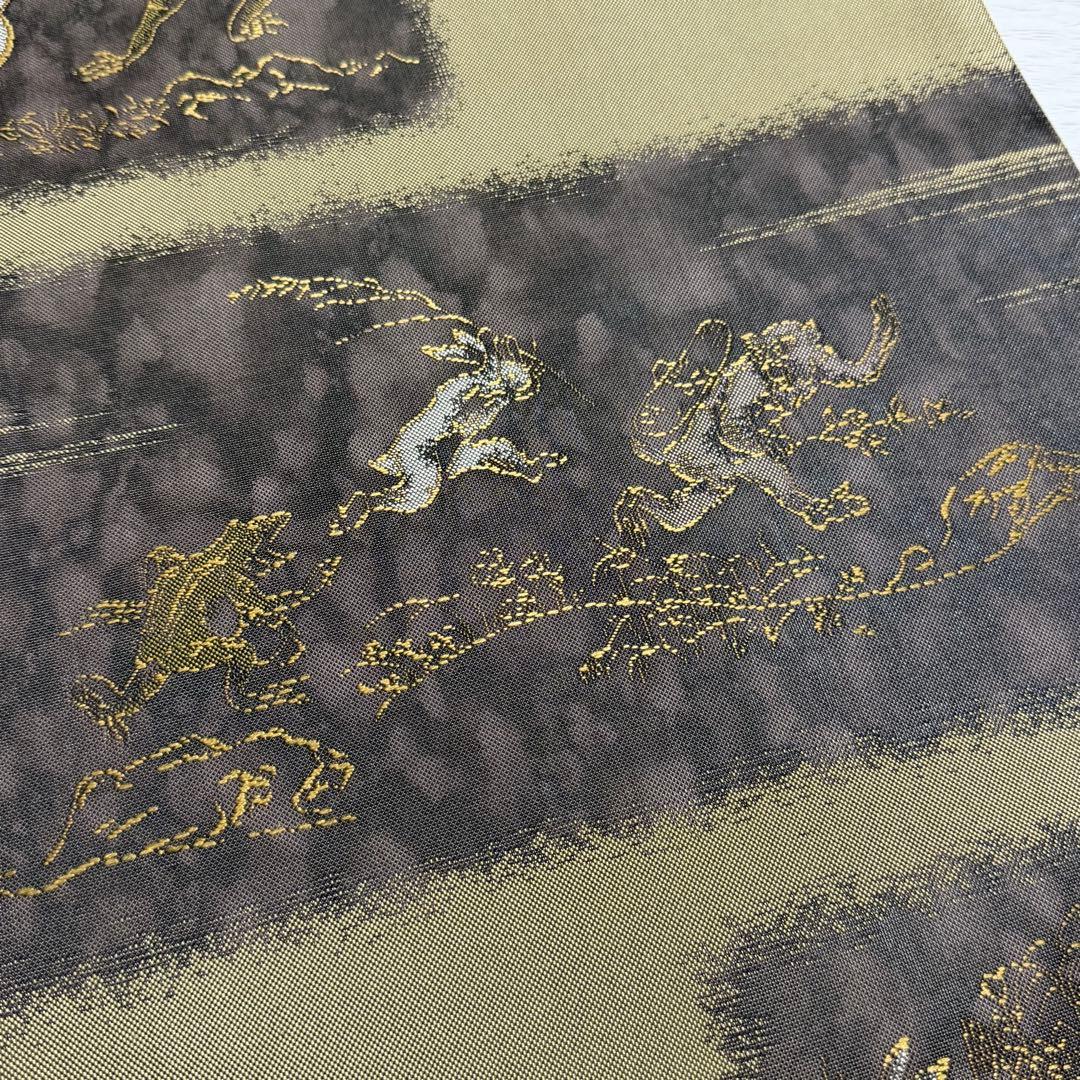 m-73 鳥獣戯画 純引箔 西陣 芳彩織 未仕立て 正絹 袋帯 - メルカリ