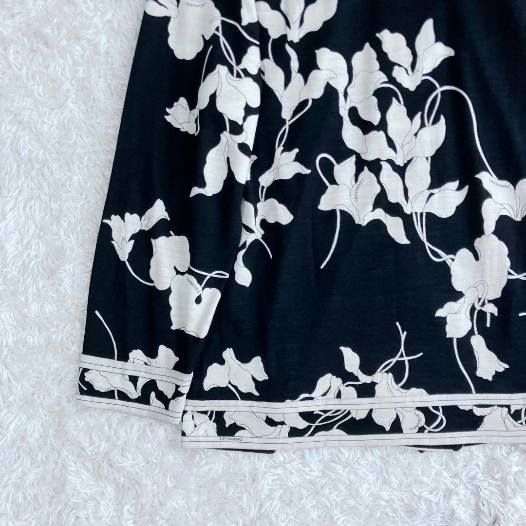 シルク混✨レオナール カーディガン カットソー ロゴボタン トリム 花