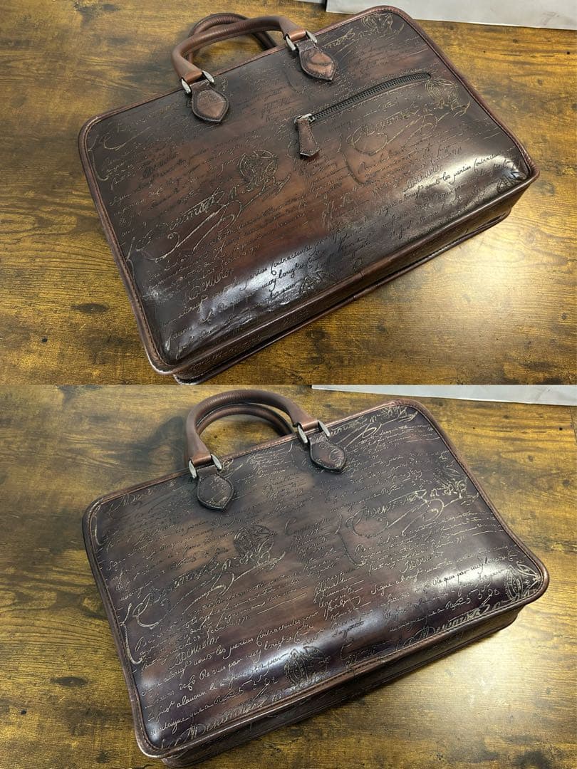 68万円 Berluti アンジュール スクリット レザー ブリーフケース 総柄