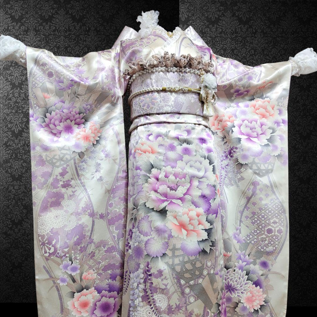 振袖フルセット(12点)・成人式・くすみ・豪華刺繍・銀彩加工・大輪牡丹