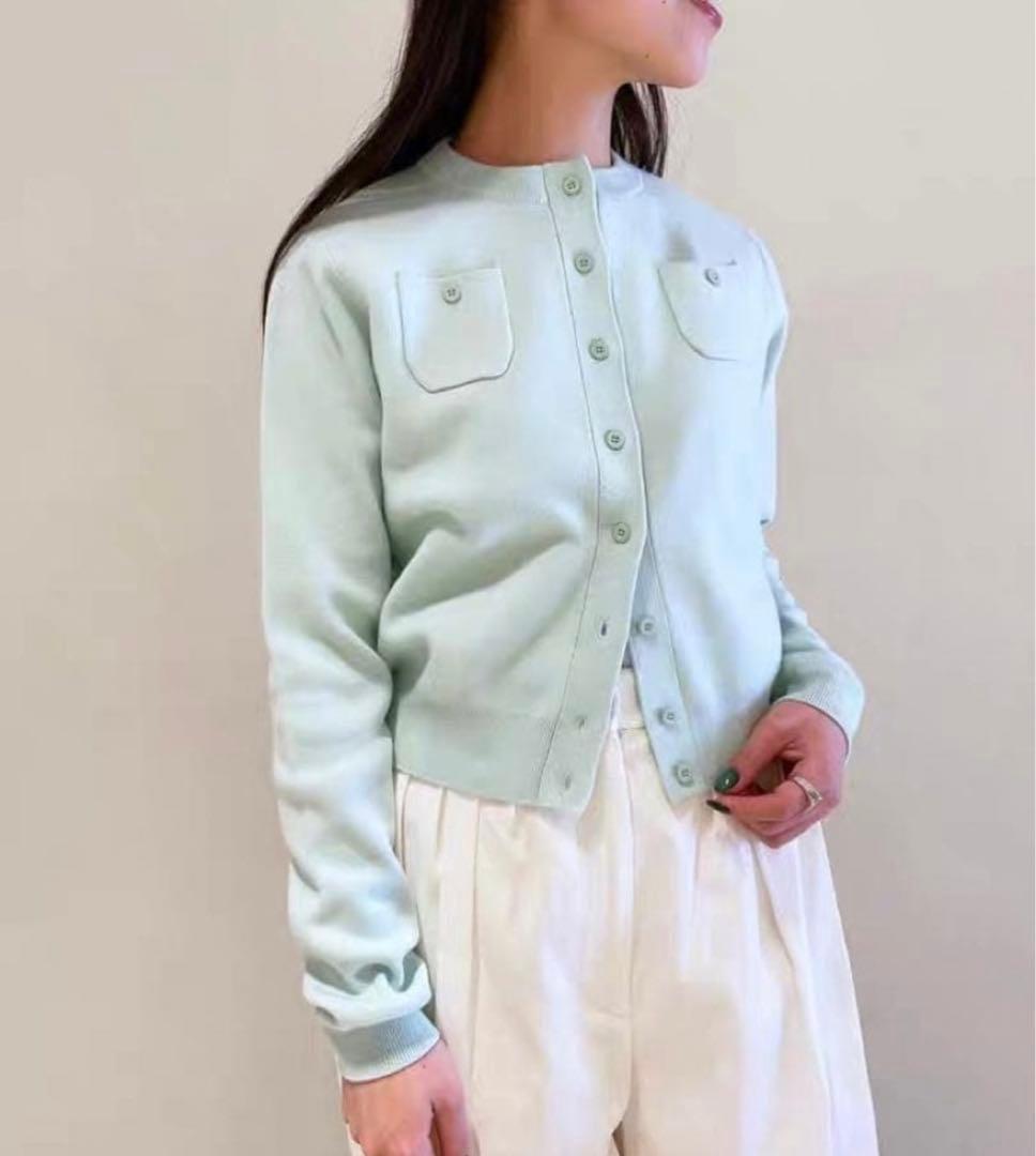 美品 CABaN カーディガン ライトブルー 1回着用】CABaN コットンカシミヤクルーネックカーディガン ライト