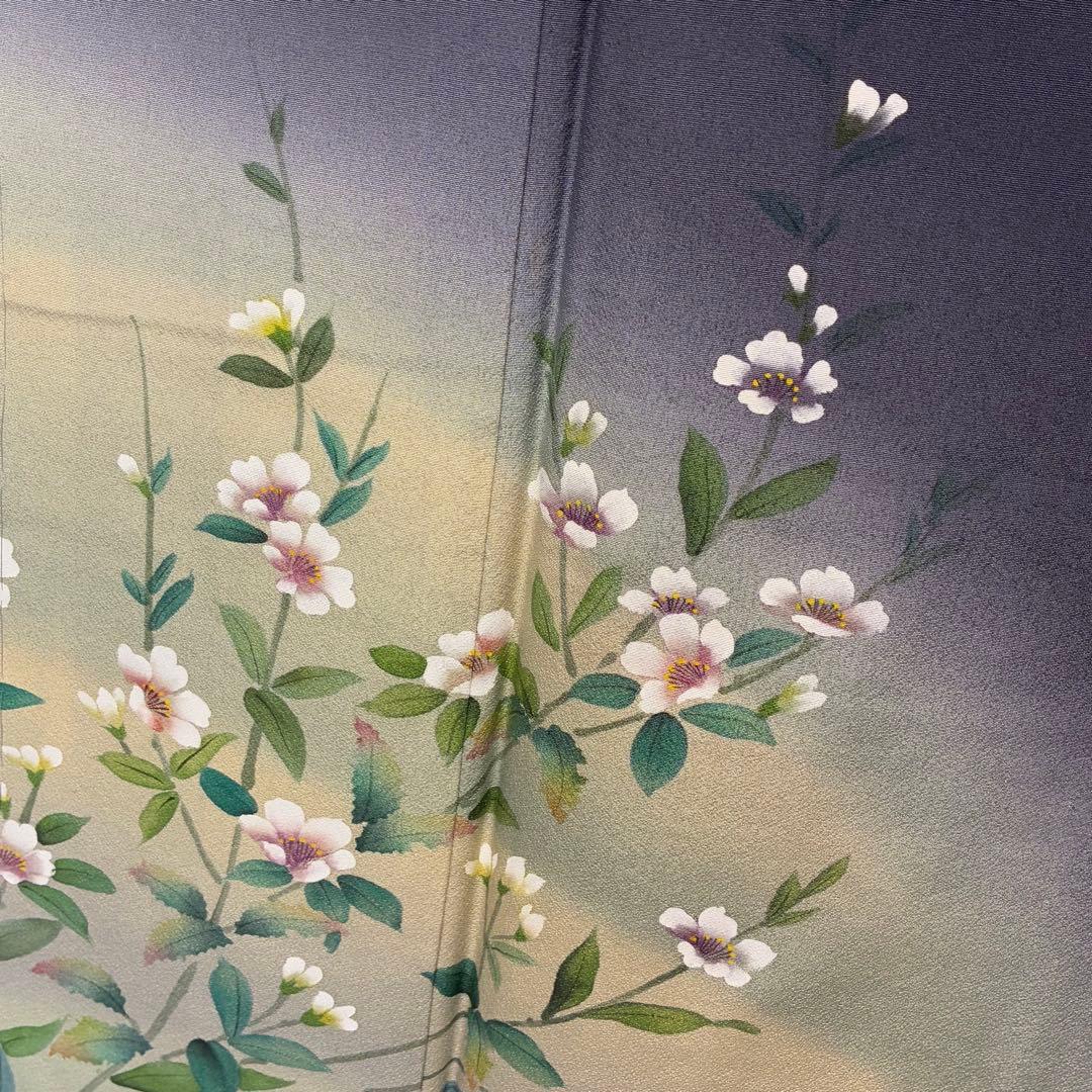 D316 訪問着 手描き花模様 正絹 着物 袷 しつけ糸付き未使用極美品