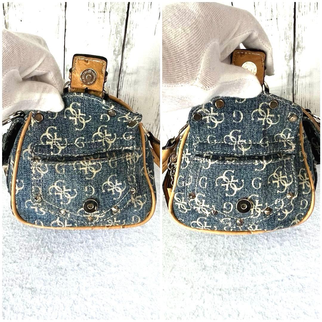 GUESS ゲス デニムハンドバッグ レザー ミニ ボストン コンビ