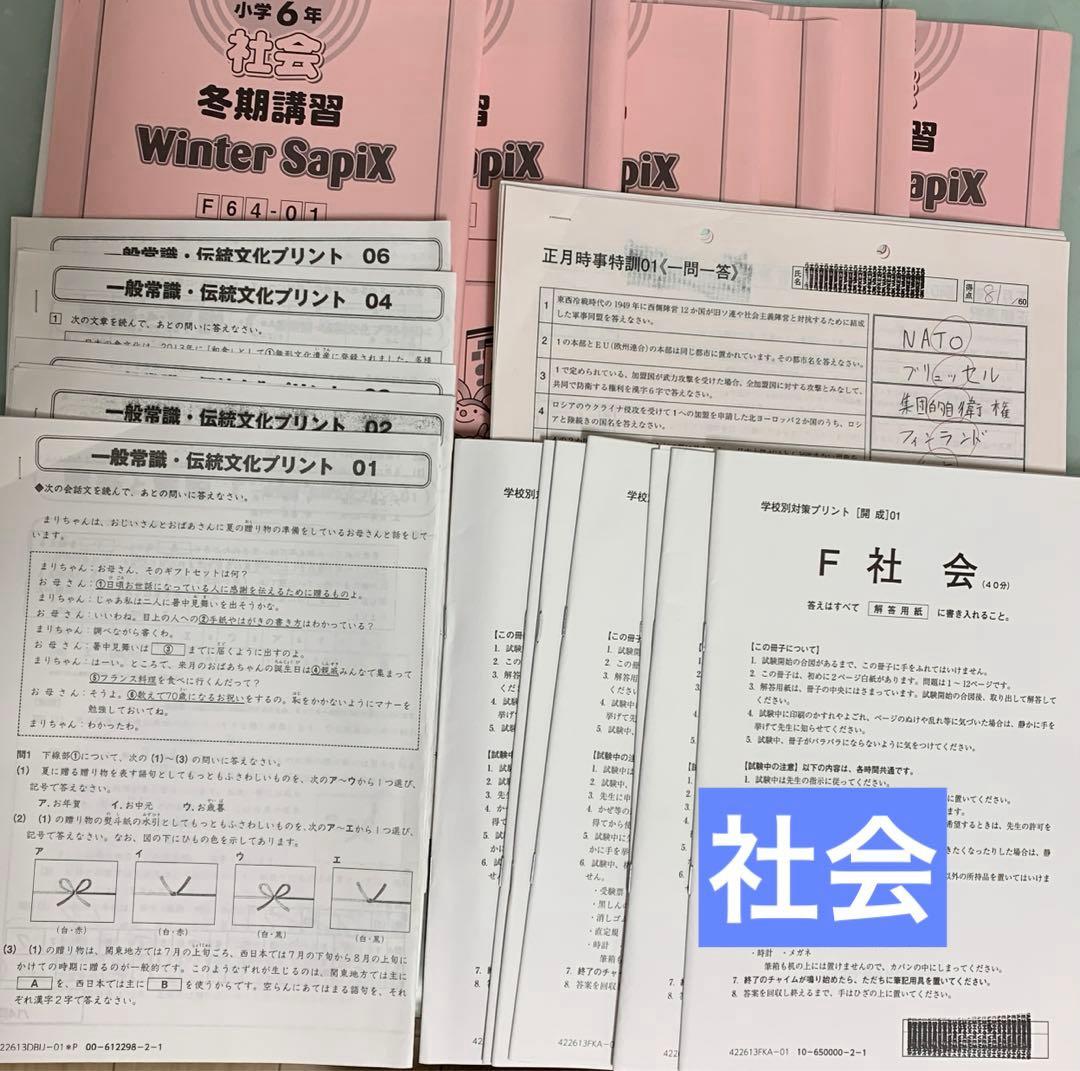 サピックス 冬期講習・正月特訓四科目(開成コース) 6年生 フルセット
