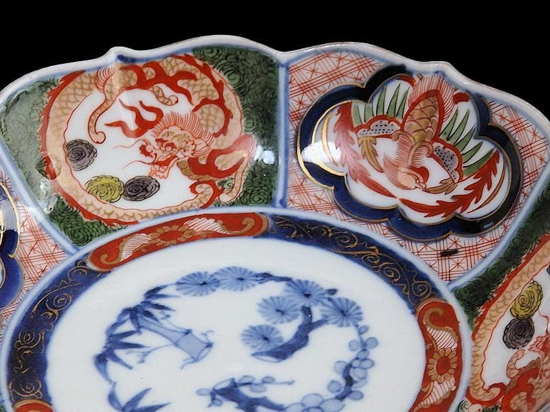 大聖寺伊万里 金襴手 団龍紋に鳳凰の図 膾皿 N514AS-CVq - メルカリ