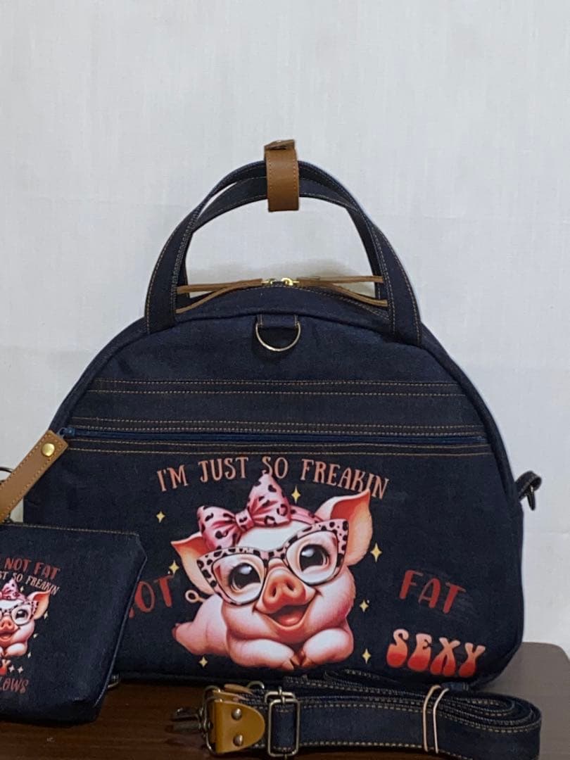 ☆岡山デニム☆ブタさん扇型☆リュック対応☆4wayボストンバッグの通販