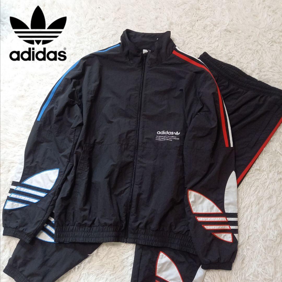 目黒蓮着用 アディダス ナイロンジャージ セットアップ トリコカラー
