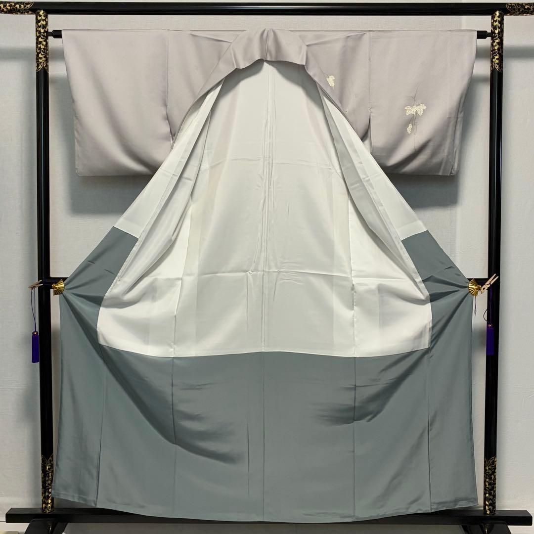 D212 訪問着 蔦の葉 グレー 一つ紋 正絹 着物 袷 極美品 - メルカリ