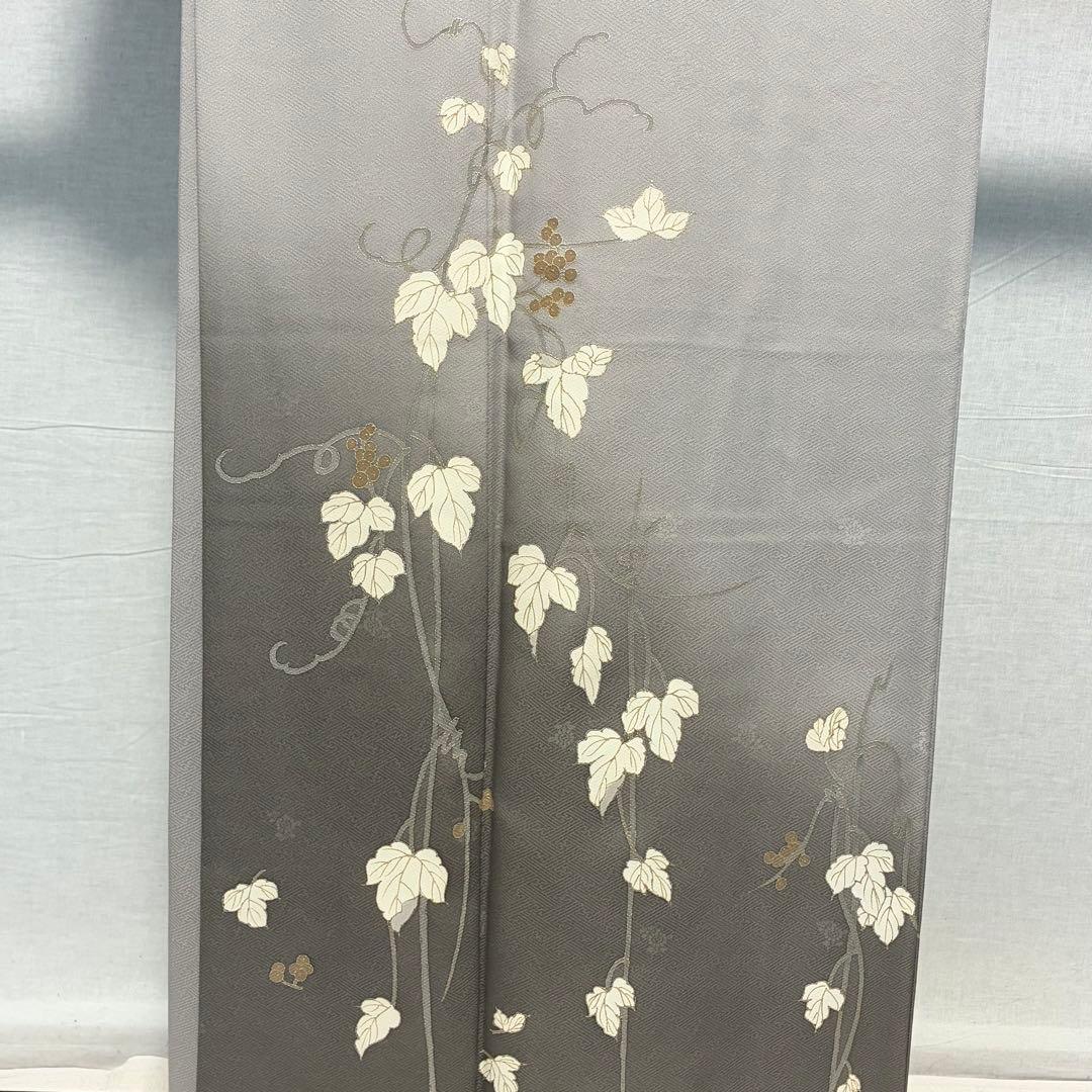 D212 訪問着 蔦の葉 グレー 一つ紋 正絹 着物 袷 極美品 - メルカリ