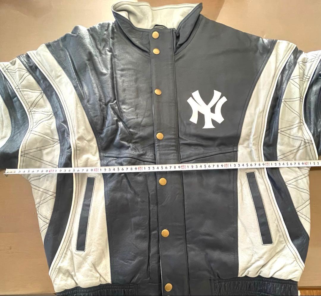 希少】ヤンキース レザー 刺繍ロゴスタジャン ネイビー/グレー STARTER