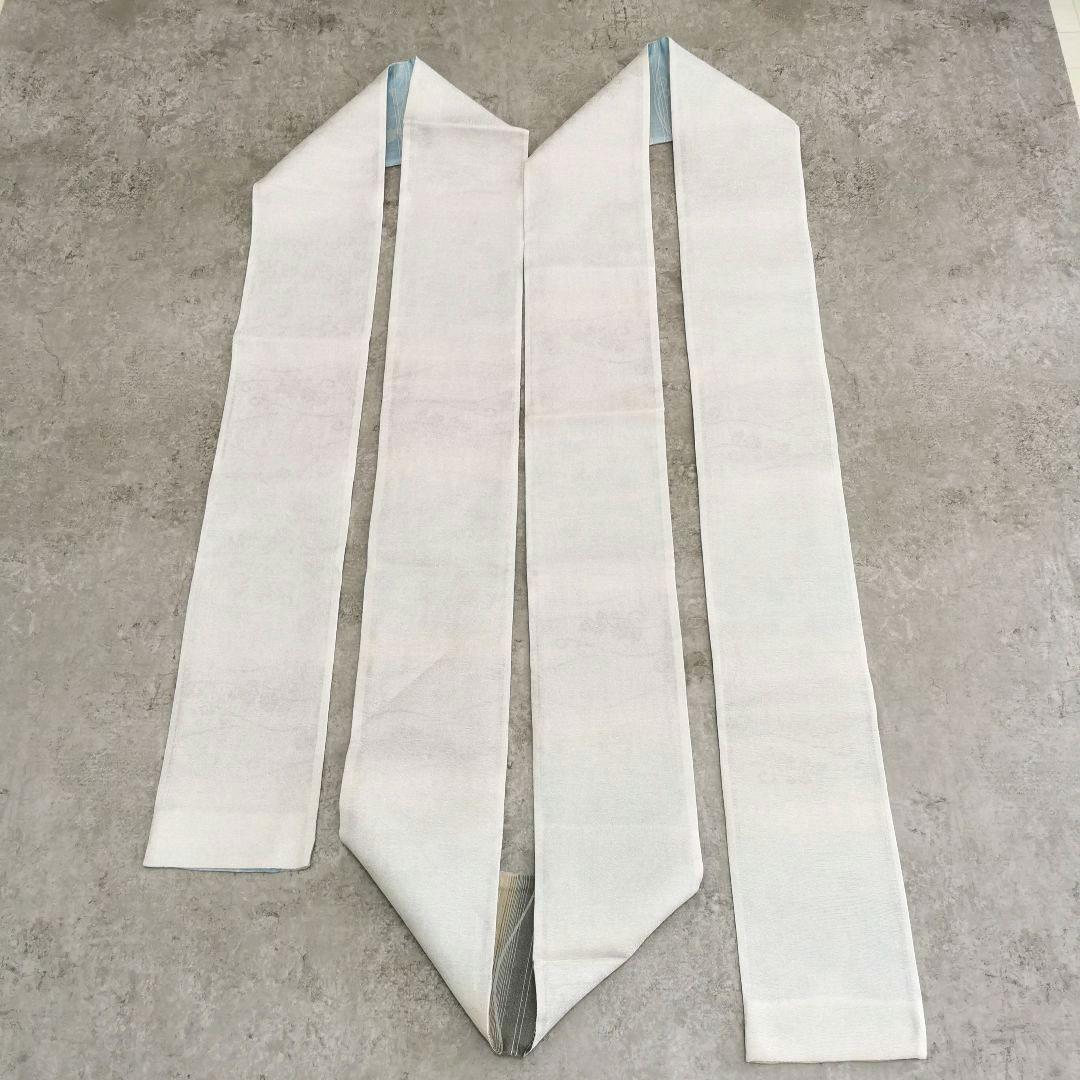 一点物×一生モノ】正絹 紋紗の半幅帯 リバーシブル 水色 グレー 涼しげ