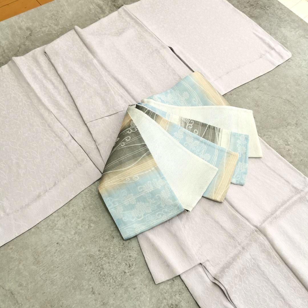 一点物×一生モノ】正絹 紋紗の半幅帯 リバーシブル 水色 グレー 涼しげ